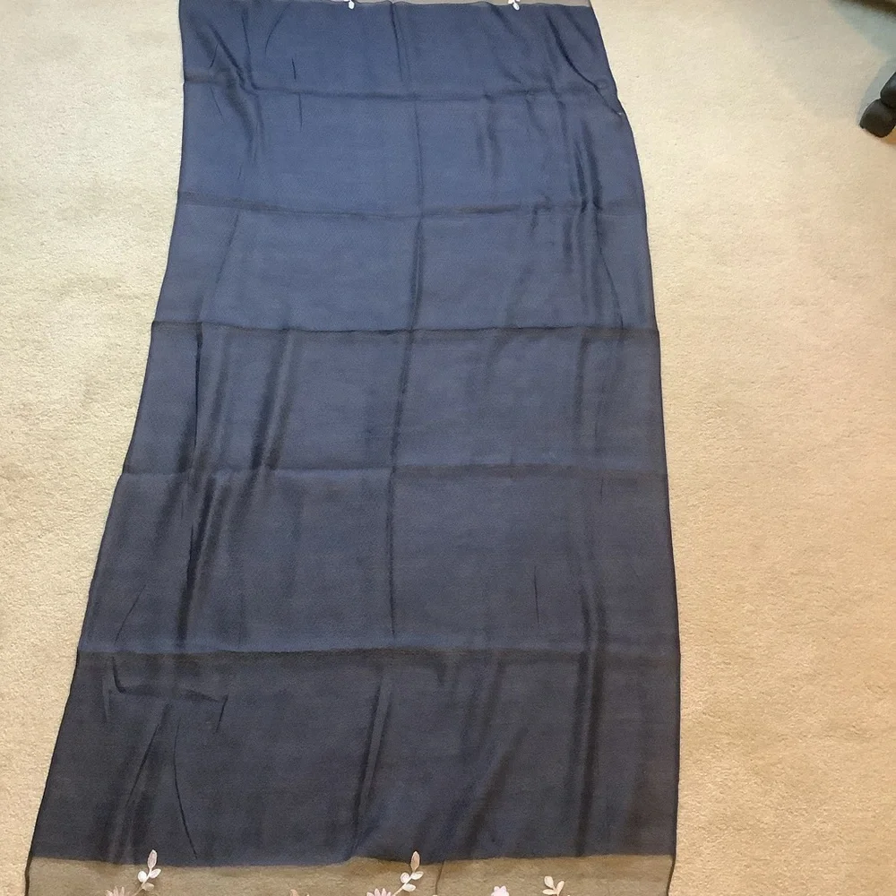 New Thai Silk Floral Embroidered Sheer Scarf